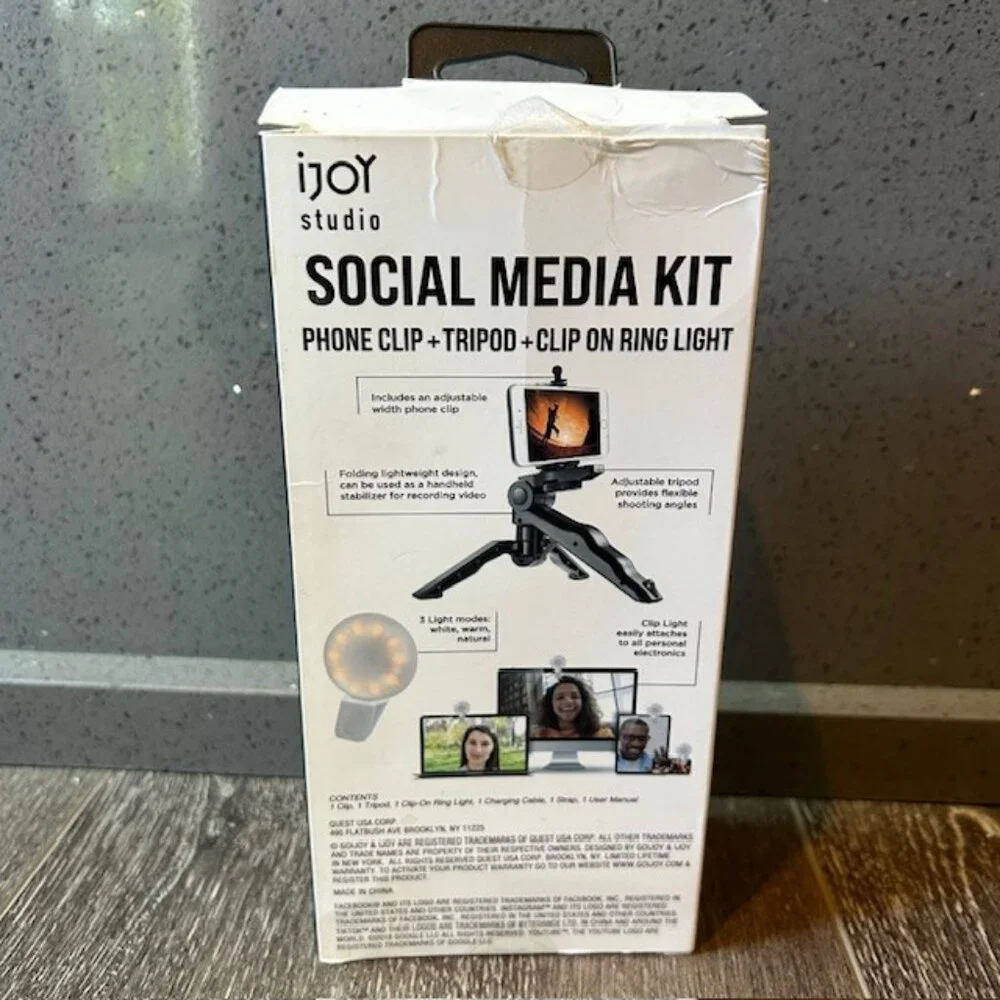 iJOY Social Media Kit Phone Clip, Tripod, & Clip On Ring Light NEW IN OPEN BOX